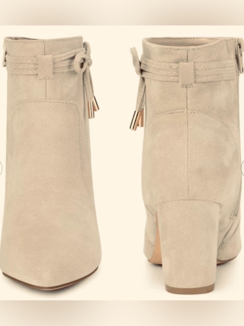 ZBY Faux Suede Pointed Toe Chunky Heel Ankle Booties Beige Size 7